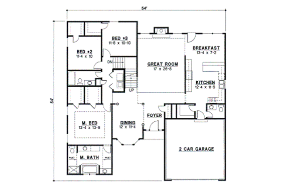 Floor Plan - Main Floor for European House Plan #67-674 - 4 bed, 3.5 bath