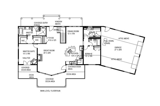 Floor Plan - Main Floor for Craftsman House Plan #117-1007 - 4 bed, 3 bath