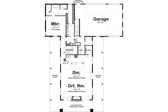 Floor Plan - Main Floor for Barndominium House Plan #455-250 - 4 bed, 3.5 bath