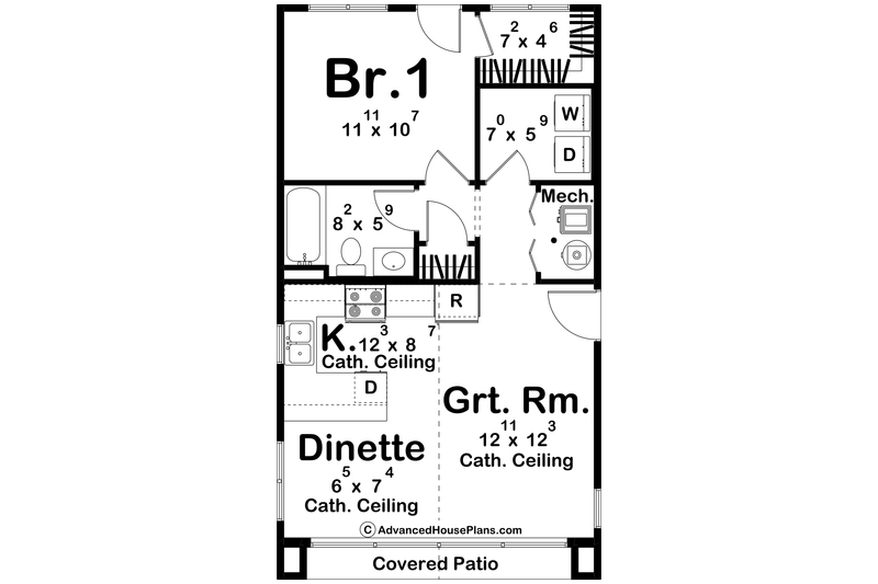 House Design - Floor Plan - Main Floor for Modern House Plan #455-428 - 1 bed, 1 bath