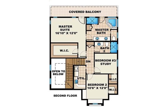Floor Plan - Upper Floor for Mediterranean House Plan #27-483 - 3 bed, 2.5 bath
