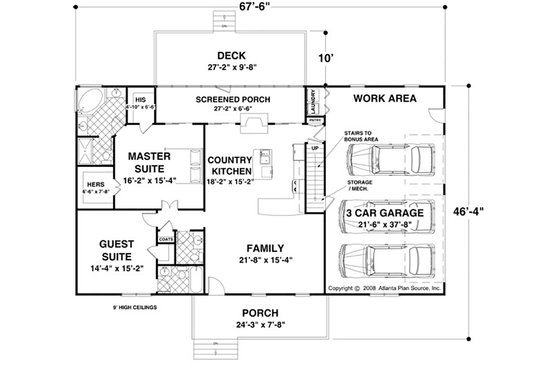 Floor Plan - Main Floor for Ranch House Plan #56-622 - 2 bed, 2.5 bath