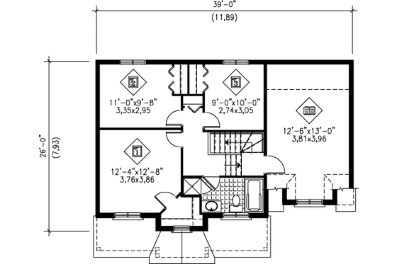 Floor Plan - Upper Floor for Country House Plan #25-4144 - 3 bed, 1.5 bath