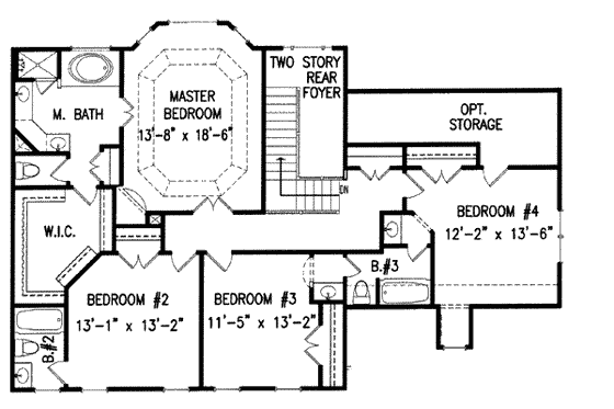 Floor Plan - Upper Floor for Colonial House Plan #54-153 - 4 bed, 3.5 bath