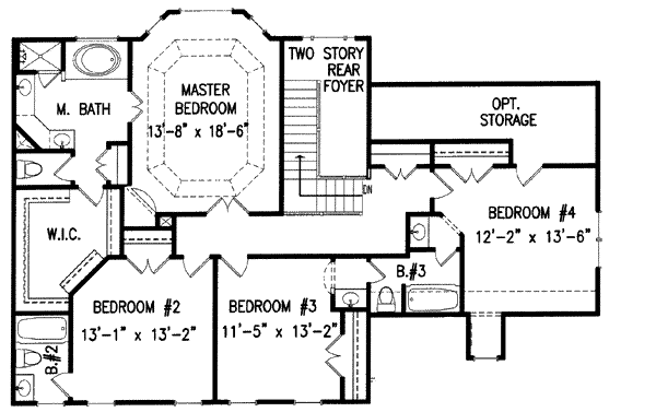Colonial Floor Plan - Upper Floor Plan #54-153