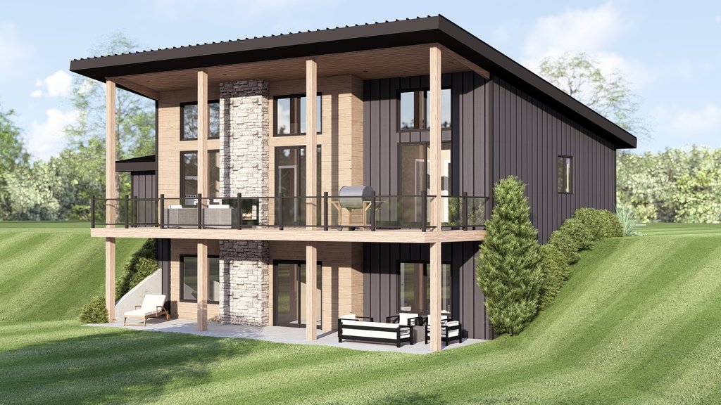 Exterior - Rear Elevation 2 for Contemporary House Plan #1064-459 - 2 bed, 2 bath