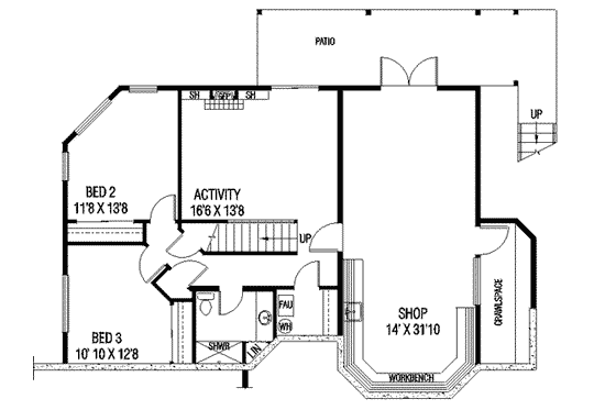 Floor Plan - Lower Floor for Traditional House Plan #60-596 - 3 bed, 2.5 bath