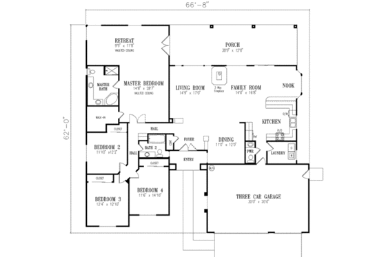Floor Plan - Main Floor for Adobe / Southwestern House Plan #1-606 - 4 bed, 2.5 bath