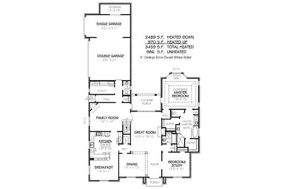 Floor Plan - Main Floor for Traditional House Plan #424-77 - 4 bed, 3.5 bath