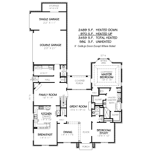 Floor Plan - Main Floor for Traditional House Plan #424-77 - 4 bed, 3.5 bath