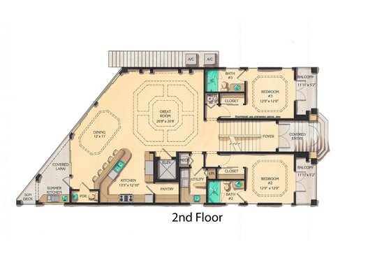 Floor Plan - Main Floor for Mediterranean House Plan #548-9 - 3 bed, 3.5 bath