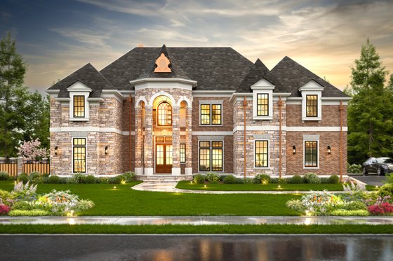 Exterior - Front Elevation 3 for European House Plan #119-421 - 4 bed, 4.5 bath