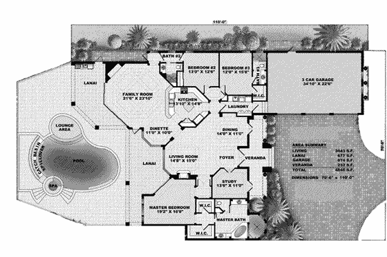 Floor Plan - Main Floor for Mediterranean House Plan #27-319 - 3 bed, 3 bath