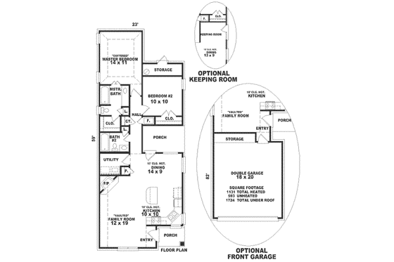 Floor Plan - Main Floor for Southern House Plan #81-128 - 2 bed, 2 bath