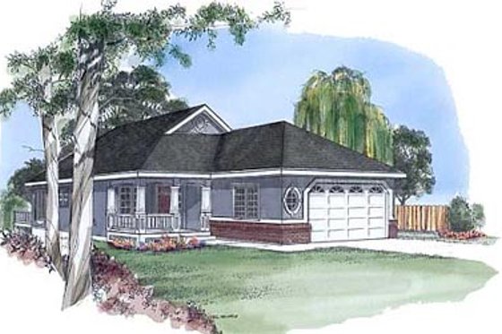Exterior - Front Elevation for Traditional House Plan #409-102 - 3 bed, 2 bath