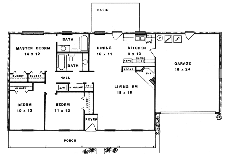 Architectural House Design - Floor Plan - Main Floor for Country House Plan #14-146 - 3 bed, 2 bath