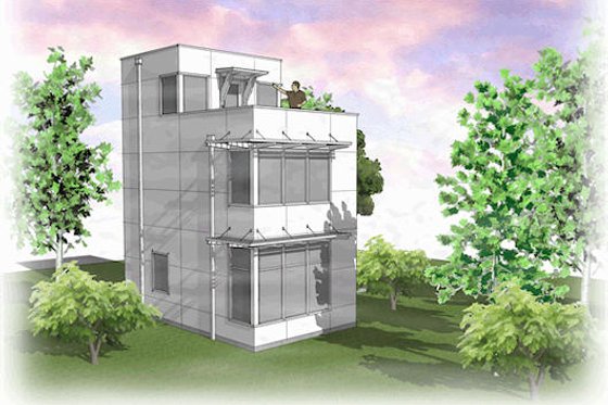 Exterior - Rear Elevation for Modern House Plan #48-485 - 1 bed, 1 bath