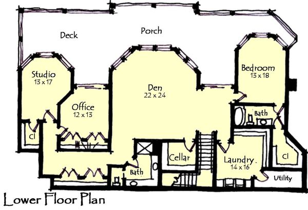 Craftsman Floor Plan - Lower Floor Plan #921-6