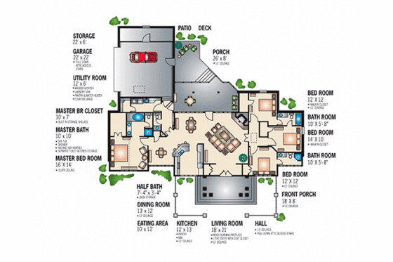 Floor Plan - Main Floor for Southern House Plan #45-346 - 4 bed, 2.5 bath