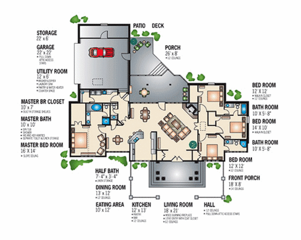 House Plan Design - Southern Floor Plan - Main Floor Plan #45-346