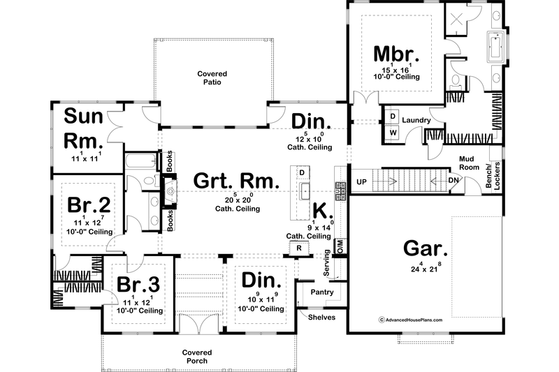 House Blueprint - Floor Plan - Main Floor for Farmhouse House Plan #455-312 - 3 bed, 2 bath