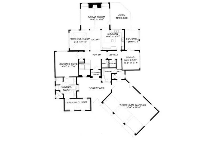 House Plan Design - Floor Plan - Main Floor for European House Plan #413-116 - 4 bed, 3 bath