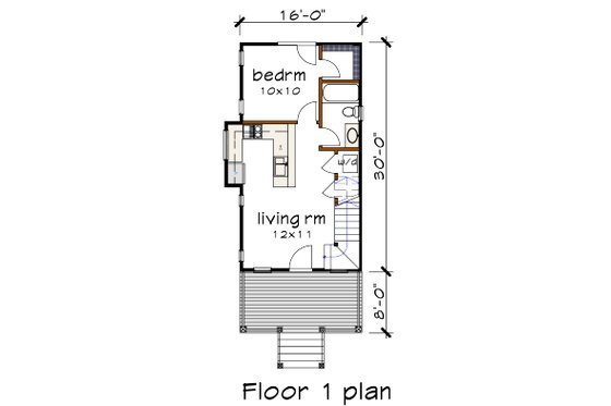 Floor Plan - Main Floor for Bungalow House Plan #79-308 - 1 bed, 1 bath