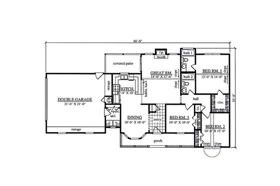 Floor Plan - Main Floor for Country House Plan #42-402 - 3 bed, 2 bath