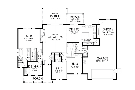 Floor Plan - Main Floor for Farmhouse House Plan #48-1045 - 4 bed, 2 bath