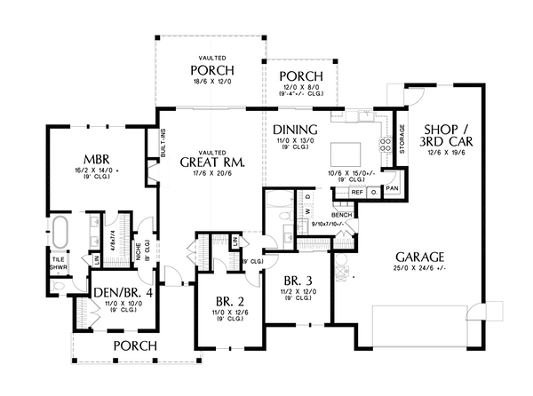 Architectural House Design - Farmhouse Floor Plan - Main Floor Plan #48-1045