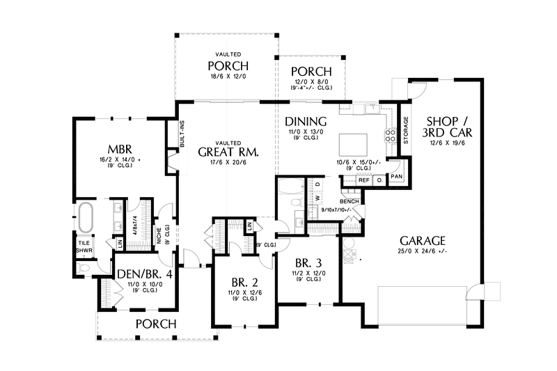 Architectural House Design - Floor Plan - Main Floor for Farmhouse House Plan #48-1045 - 4 bed, 2 bath