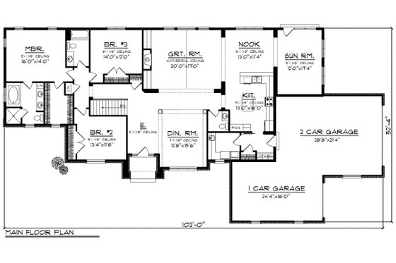 Floor Plan - Main Floor for Ranch House Plan #70-1177 - 3 bed, 2.5 bath
