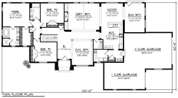 Ranch Floor Plan - Main Floor Plan #70-1177