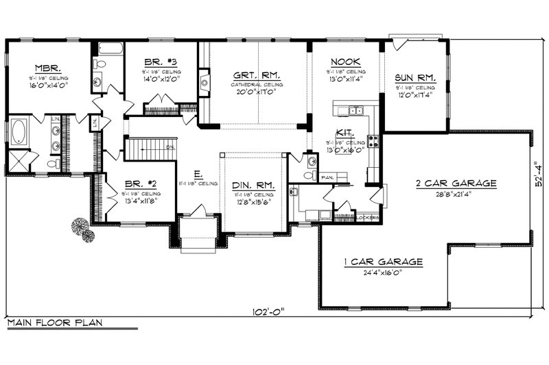 Ranch Style House Plan - 3 Beds 2.5 Baths 2719 Sq/Ft Plan #70-1177 ...