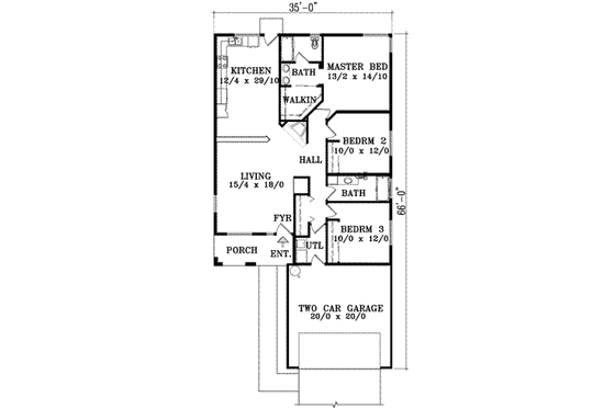 Floor Plan - Main Floor for Ranch House Plan #1-1268 - 3 bed, 2 bath