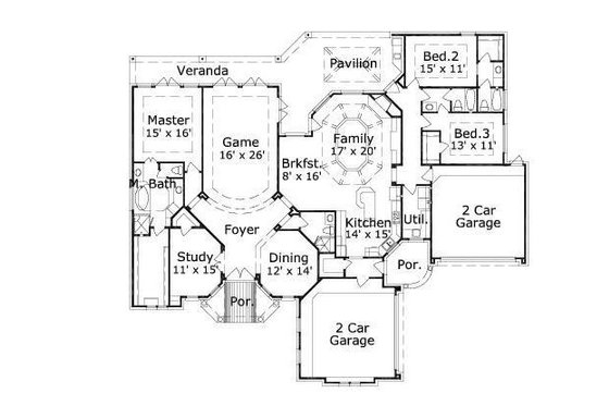 Floor Plan - Main Floor for European House Plan #411-506 - 3 bed, 4 bath