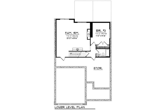 Floor Plan - Lower Floor for Ranch House Plan #70-1497 - 3 bed, 3 bath