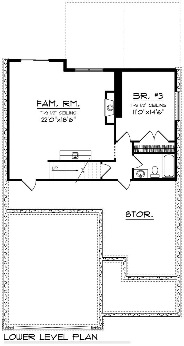 Architectural House Design - Ranch Floor Plan - Lower Floor Plan #70-1497