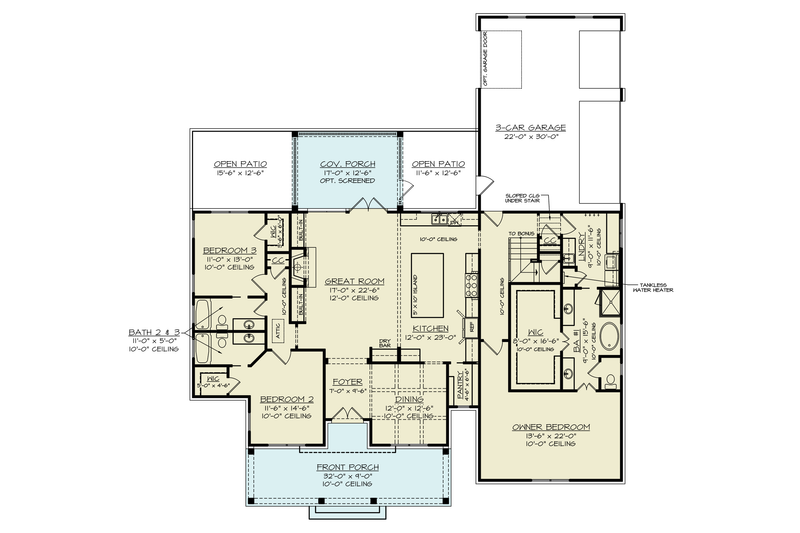 House Blueprint - Floor Plan - Main Floor for Farmhouse House Plan #119-448 - 3 bed, 3 bath