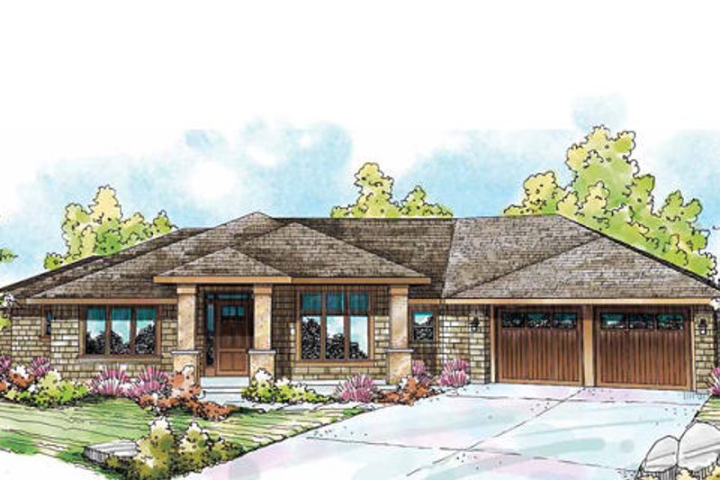 House Blueprint - Prairie Exterior - Front Elevation Plan #124-841