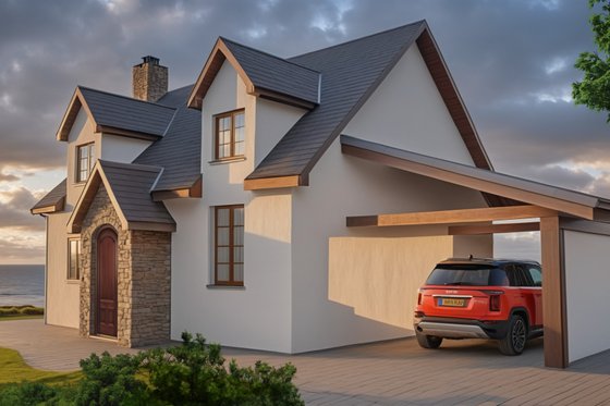 Exterior - Front Elevation 3 for Tudor House Plan #542-7 - 2 bed, 1 bath