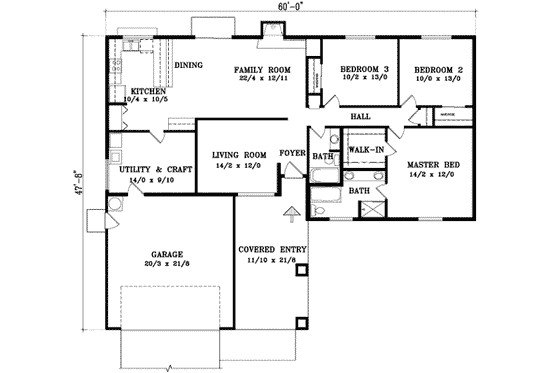Floor Plan - Main Floor for Adobe / Southwestern House Plan #1-589 - 3 bed, 2 bath