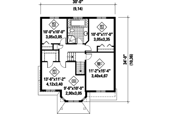 Floor Plan - Upper Floor for Traditional House Plan #25-4697 - 3 bed, 1 bath