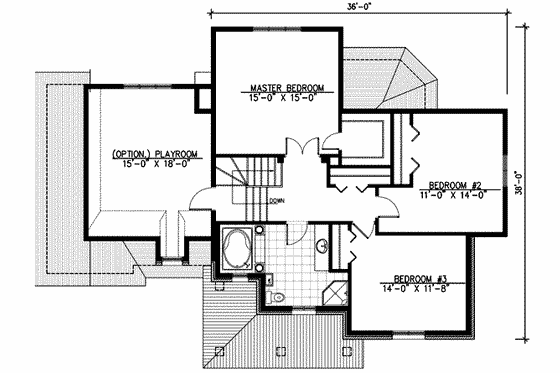 Floor Plan - Upper Floor for European House Plan #138-148 - 3 bed, 1.5 bath