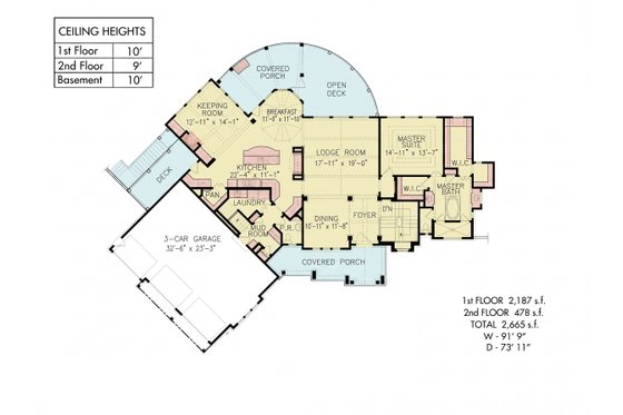 Floor Plan - Main Floor for Cottage House Plan #54-723 - 2 bed, 2.5 bath