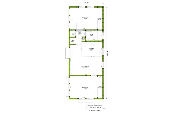 Floor Plan - Main Floor for Mediterranean House Plan #1106-101 - 2 bed, 1 bath