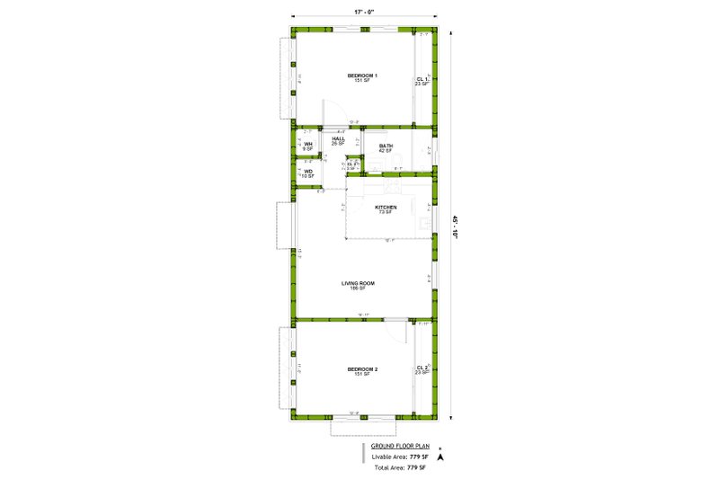 House Design - Floor Plan - Main Floor for Mediterranean House Plan #1106-101 - 2 bed, 1 bath