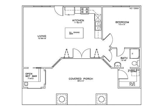 Floor Plan - Main Floor for Cottage House Plan #8-206 - 1 bed, 1 bath