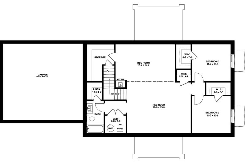 House Blueprint - Floor Plan - Lower Floor 1 for Farmhouse House Plan #126-239 - 2 bed, 2 bath