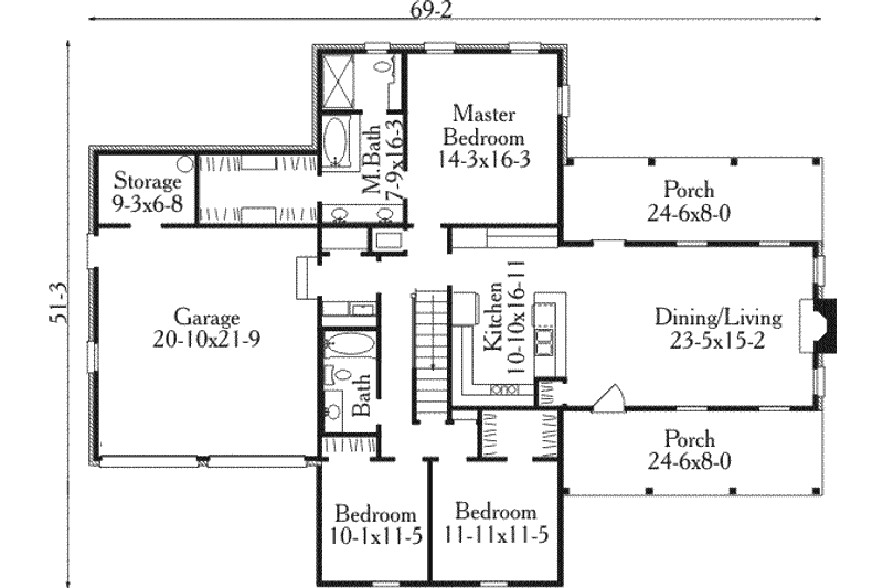 Dream House Plan - Floor Plan - Main Floor for Traditional House Plan #406-162 - 3 bed, 2 bath